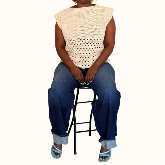 Arcelle Ecru handcrafted crochet top, structured zigzag lace, ready to ship