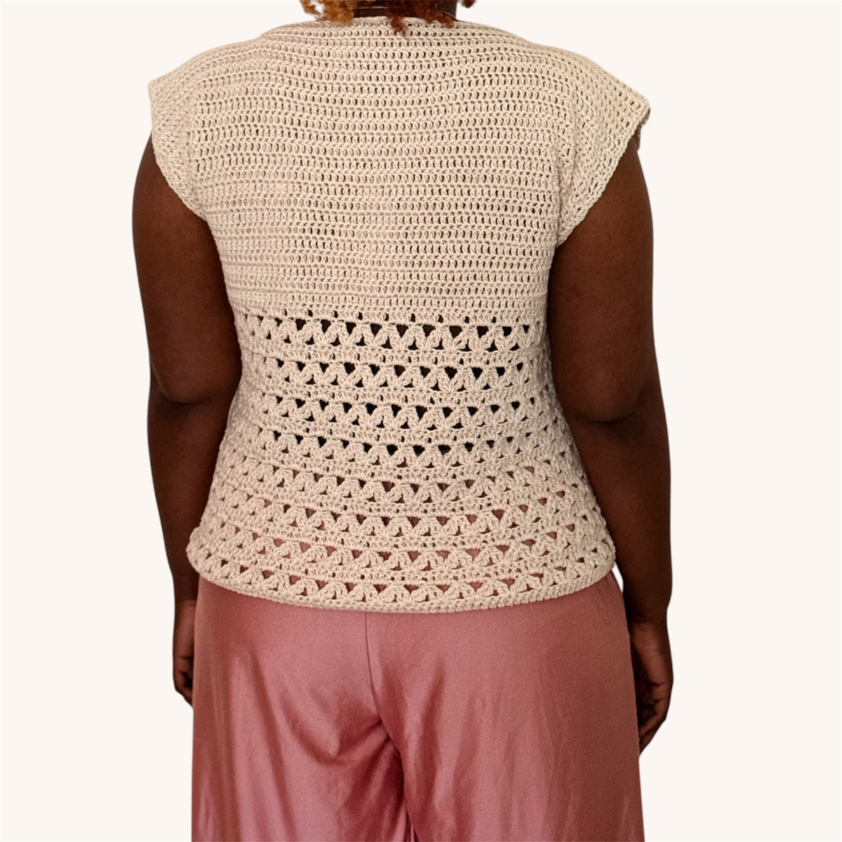 Arcelle crochet top pattern, structured zigzag lace, downloadable PDF, sizes XS–2XL